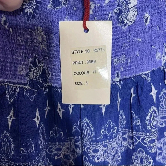 RAGA Anthropologie Willa Off Shoulder Smocked Blue Dress Size Small NWT - Picture 3 of 8